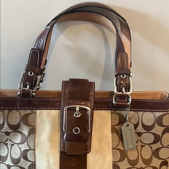 Coach Brown and Cream Signature Tote